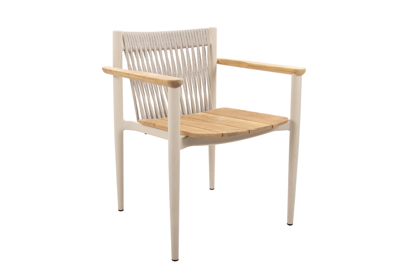 Carla Alu Dining Arm Chair, Teak Seat, Coated Linen, with Linen Rope